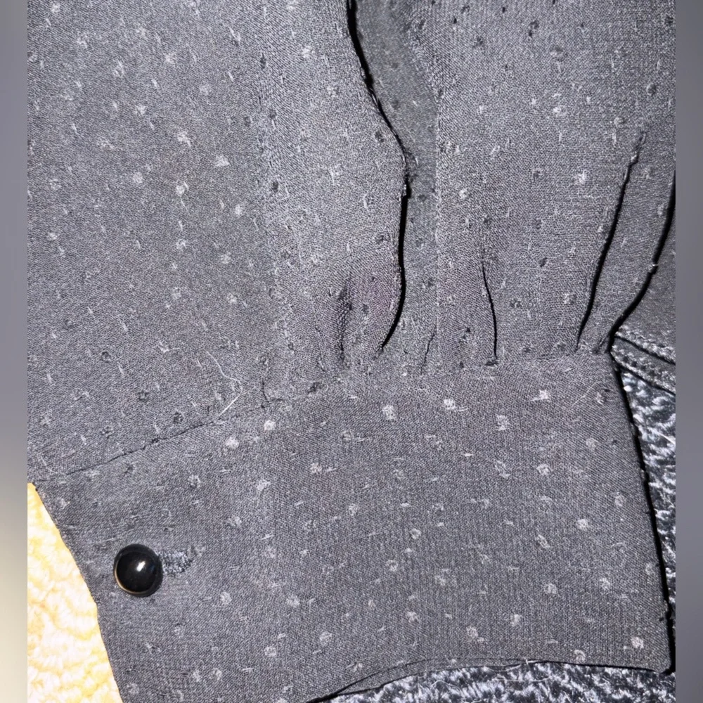 Black Button-Up  dotted swiss chiffon Blouse - Picture 3 of 4